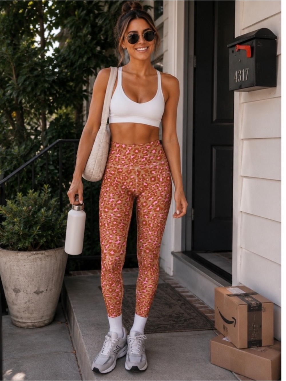 aerie Leopard Print High-Rise Leggings in Pink & Tan